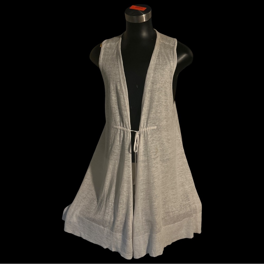 Eileen Fisher White Linen‎ Knit Tie Front vest. Size XL